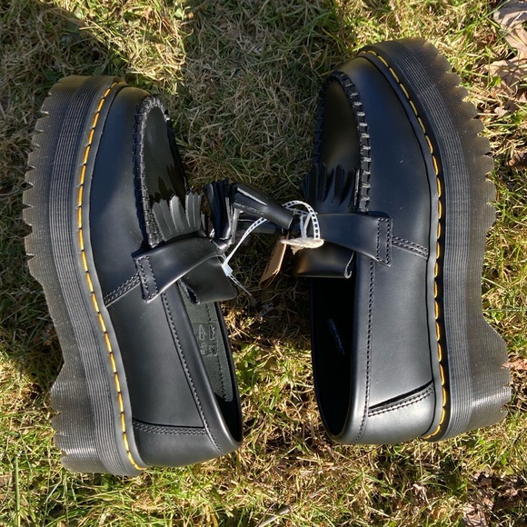 Dr. Martens Adrian Quad Bex Smooth Black Leather Tassel Fringe Platform Loafers - Picture 6 of 17